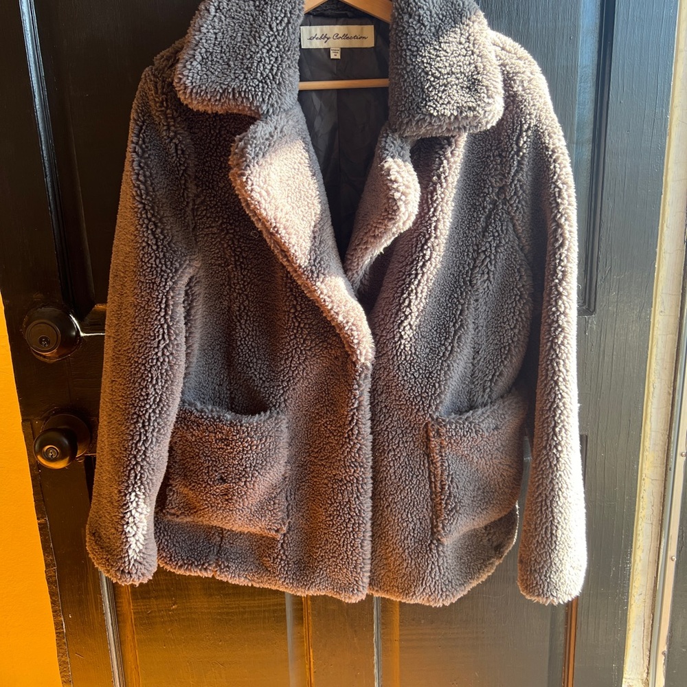 Sebby Collection Cozy Gray Teddy Sherpa Jacket